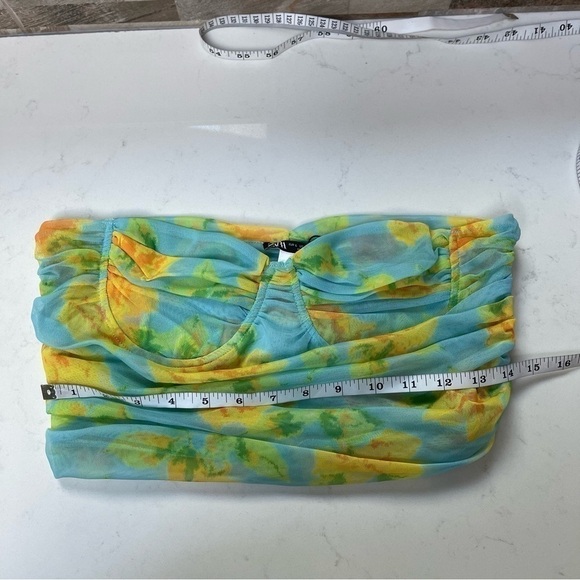 ZARA - TULLE MESH CORSET FLORAL CROPPED TOP green yellow blue neon Sz Large - Picture 10 of 12
